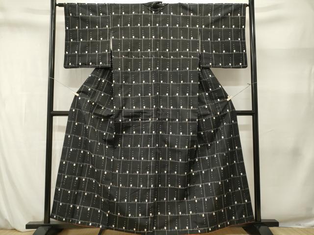 平和屋着物■上質な紬 幾何学文 黒地 正絹 逸品 CABM1431ev