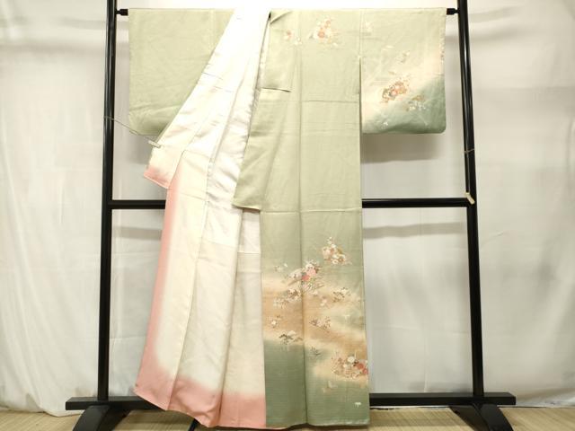 平和屋着物■訪問着 扇面鼓草花文 暈し染め 金彩 正絹 逸品 CABM1441ev
