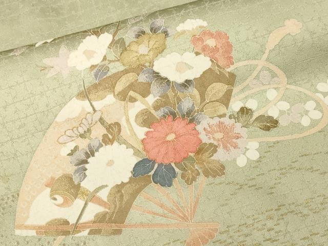 平和屋着物■訪問着 扇面鼓草花文 暈し染め 金彩 正絹 逸品 CABM1441ev