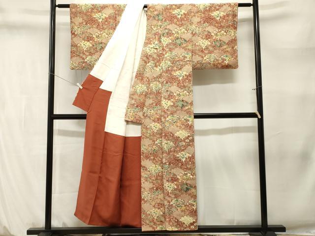 平和屋着物■上質な小紋 型染め 雪輪重ね草花文 鬼しぼ縮緬 正絹 逸品 CABM1459ev