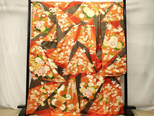 平和屋着物■豪華振袖 駒刺繍 切嵌松竹梅花文 金彩 正絹 逸品 CABM1464ev