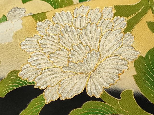 平和屋着物■豪華黒留袖 駒刺繍 花唐草文 暈し染め 金彩 正絹 逸品 CABM1475ev