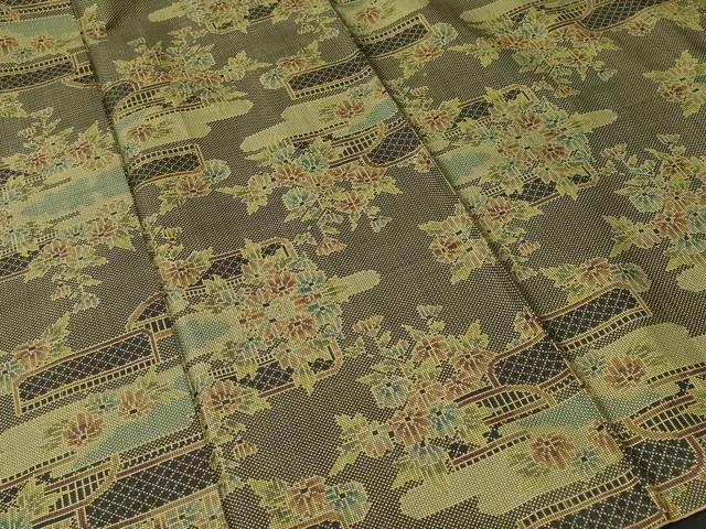 平和屋着物■本場大島紬 7マルキ 籬草花文 正絹 逸品 CABM1483ev