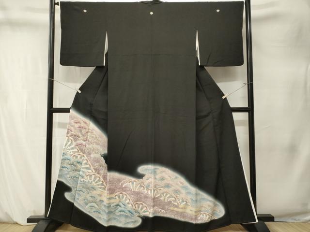 平和屋着物■豪華黒留袖 駒刺繍 浜松片輪車文 暈し染め 金銀彩 正絹 逸品 CABM1500ev