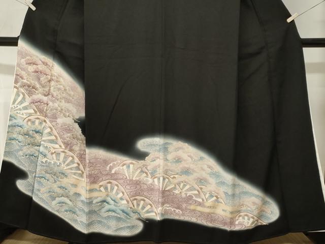 平和屋着物■豪華黒留袖 駒刺繍 浜松片輪車文 暈し染め 金銀彩 正絹 逸品 CABM1500ev