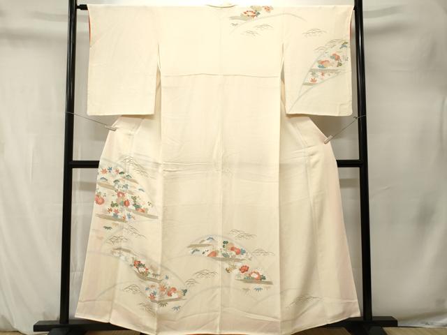 平和屋着物■訪問着 芝草花文 金彩 鬼しぼ縮緬 正絹 逸品 CABM1533ev
