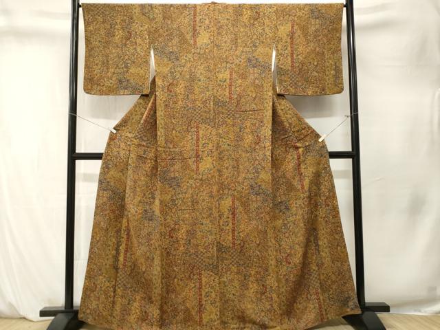 平和屋着物■上質な小紋 切嵌更紗花文 鬼しぼ縮緬 正絹 逸品 CABM1544ev
