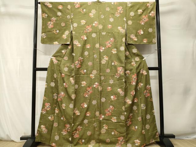 平和屋着物■上質な小紋 舞蝶飛鶴雪輪草花文 金彩 正絹 逸品 CABM1560ev