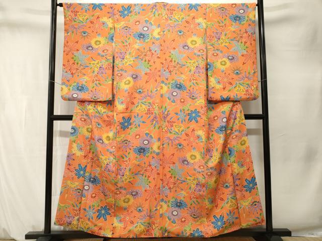 平和屋着物■小振袖 型染め 草花文 正絹 逸品 CABM1563ev
