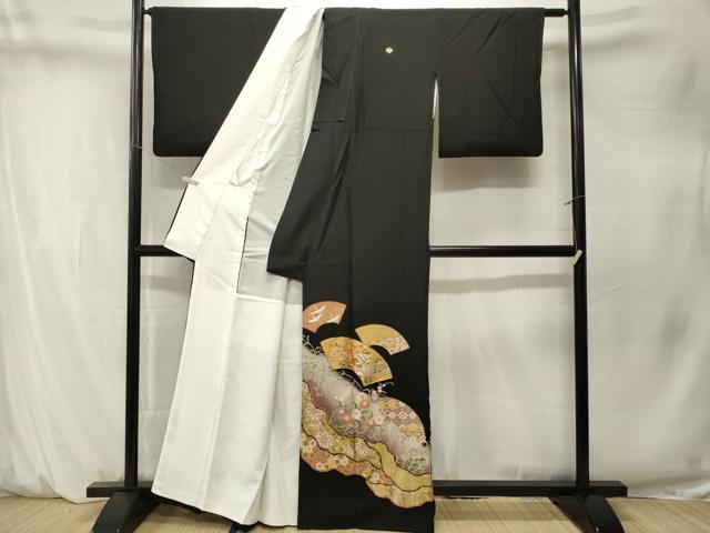 平和屋着物■豪華黒留袖 駒刺繍 地紙鳳凰道長草花文 暈し染め 金彩 正絹 逸品 CABM1564ev