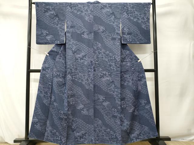 平和屋着物■阿波藍染 阿波友禅 徳島県無形文化財保持者 香川卓美 小紋 型染め 風景文 吉祥文 鬼しぼ縮緬 正絹 逸品 CABM1583ev