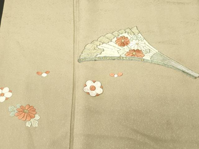 平和屋着物■訪問着 駒刺繍 扇面草花文 金糸 正絹 逸品 CABM1595ev