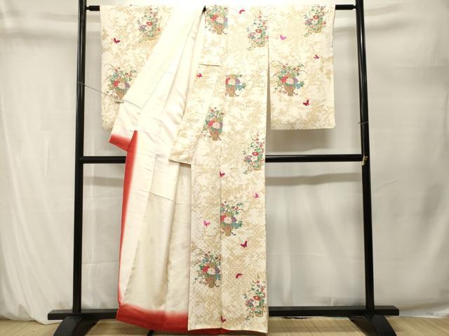 平和屋着物■上質な小紋 刺繍 花籠文 枝花文 金糸 正絹 逸品 CABM1651ev