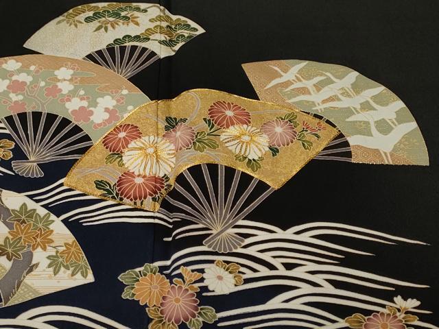 平和屋着物■豪華黒留袖 駒刺繍 群鶴 扇面流水花文 金彩 ますいわ屋扱い 正絹 逸品 CABM1658ev