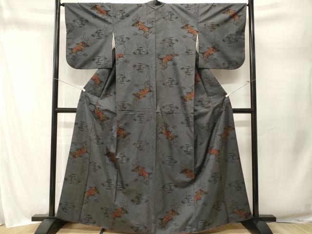 平和屋着物■本場大島紬 7マルキ 菱草花文 正絹 逸品 CABM1669ev