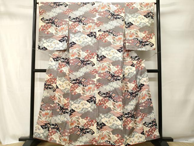 平和屋着物■上質な小紋 吉祥扇面花蝶文 金彩 正絹 逸品 CABM1718ev