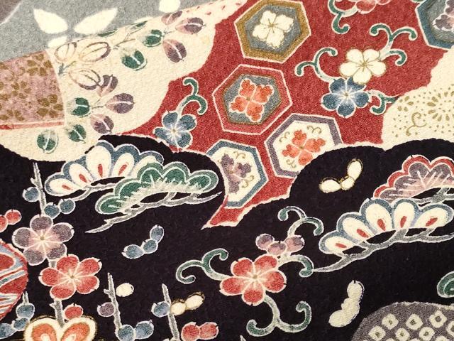 平和屋着物■上質な小紋 吉祥扇面花蝶文 金彩 正絹 逸品 CABM1718ev