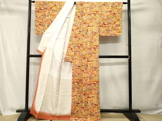 平和屋着物■上質な小紋 型染め 動物風景文 暈し染め 正絹 逸品 CABM1719ev
