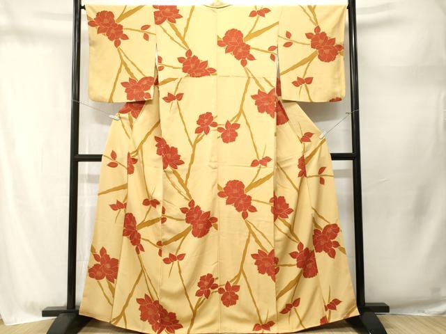 平和屋着物■上質な小紋 枝椿文 正絹 逸品 CABM1725ev