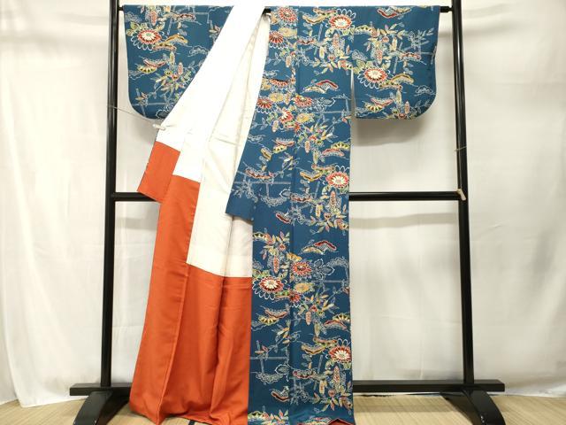 平和屋着物■上質な小紋 型染め 菊 松花文 正絹 逸品 CABM1726ev