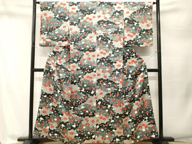 平和屋着物■上質な小紋 万寿菊 椿花文 正絹 逸品 CABM1734ev