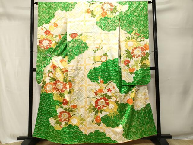 平和屋着物■豪華振袖 駒刺繍 雲取り露芝草花文 金彩 正絹 逸品 CABM1746ev