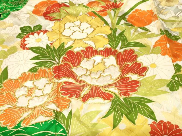 平和屋着物■豪華振袖 駒刺繍 雲取り露芝草花文 金彩 正絹 逸品 CABM1746ev