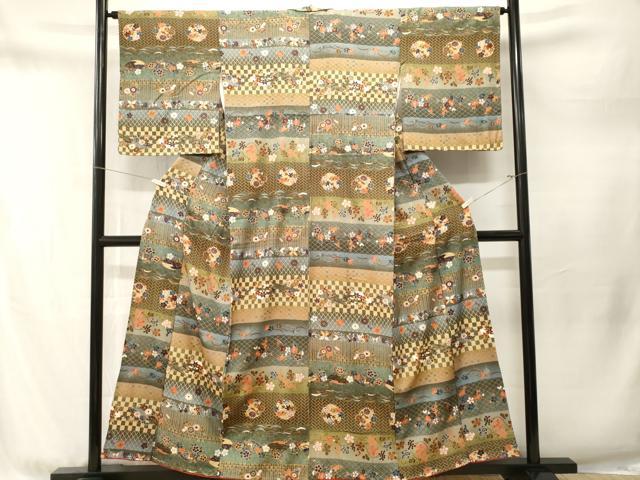 平和屋着物■上質な小紋 横段花蝶文 暈し染め 金彩 正絹 逸品 CABM1750ev