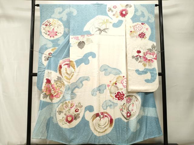 平和屋着物■豪華振袖 刺繍 絞り 立波鳳凰草花丸文 金銀彩 正絹 逸品 CABM1757ev