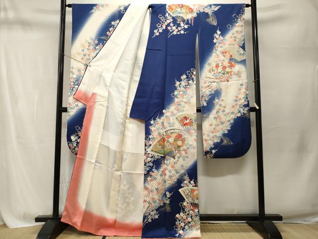 平和屋着物■豪華振袖 刺繍 扇面流水枝梅花文 暈し染め 金彩 正絹 逸品 CABM1763ev