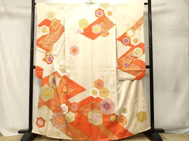 平和屋着物■豪華振袖 駒刺繍 亀甲花文 金銀彩 正絹 逸品 CABM1767ev