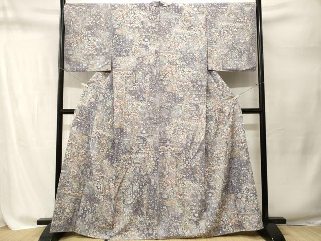 平和屋着物■上質な小紋 更紗動物花文 暈し染め 正絹 逸品 CABM1779ev