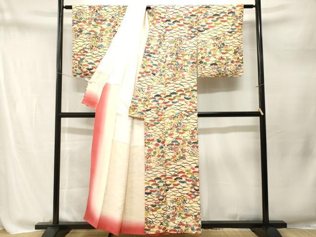 平和屋着物■上質な小紋 型染め 芝草松草花文 正絹 逸品 CABM1796ev