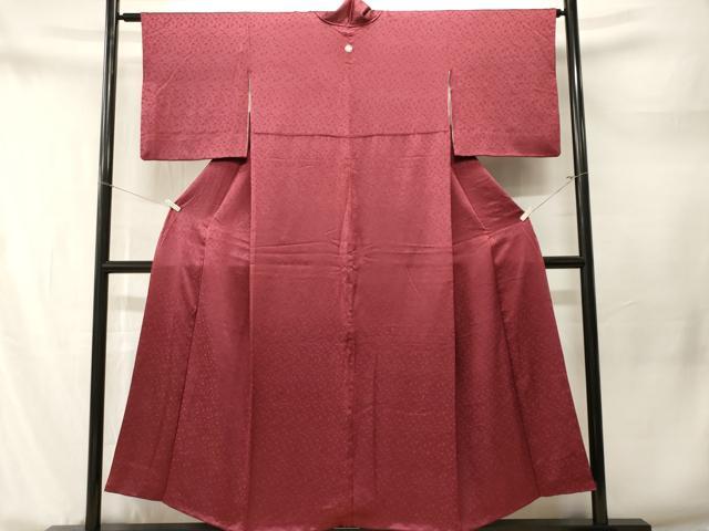 平和屋着物■上質な色無地 小花地紋 臙脂色 正絹 逸品 CABM1806ev