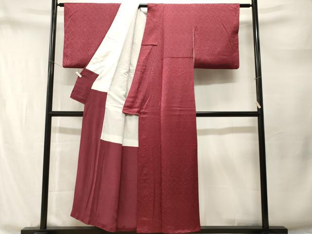 平和屋着物■上質な色無地 小花地紋 臙脂色 正絹 逸品 CABM1806ev