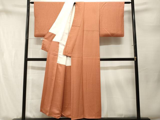 平和屋着物■本草木染作家 瑞寶 色無地 紋意匠 赤朽葉色 正絹 逸品 CABM1808ev
