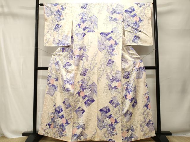 平和屋着物■上質な小紋 冊子枝花文 銀彩 正絹 逸品 CABM1814ev