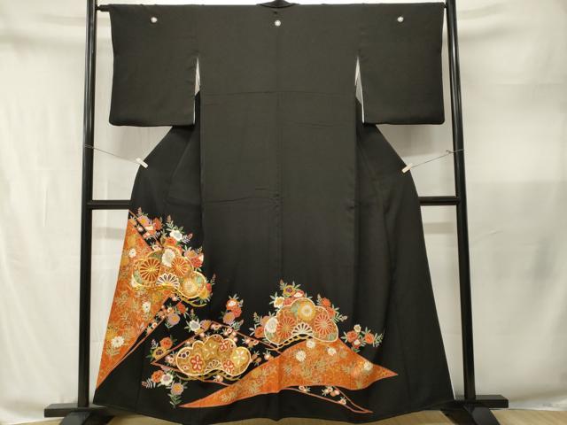 平和屋着物■豪華黒留袖 駒刺繍 松花唐草文 金彩 正絹 逸品 CABM1827ev