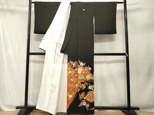 平和屋着物■豪華黒留袖 駒刺繍 松花唐草文 金彩 正絹 逸品 CABM1827ev