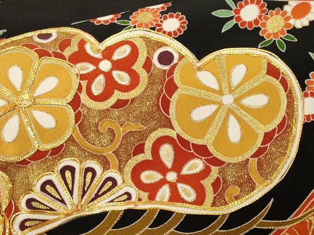 平和屋着物■豪華黒留袖 駒刺繍 松花唐草文 金彩 正絹 逸品 CABM1827ev