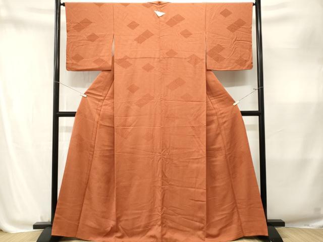 平和屋着物■上質な色無地 菱地紋 赤朽葉色 正絹 逸品 CABM1871ev