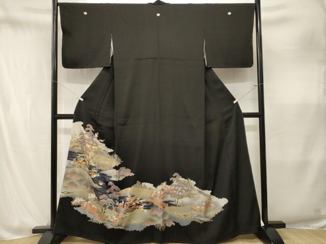 平和屋着物■豪華黒留袖 駒刺繍 松竹梅御所解鴛鴦文 暈し染め 金彩 正絹 逸品 CABM1873ev