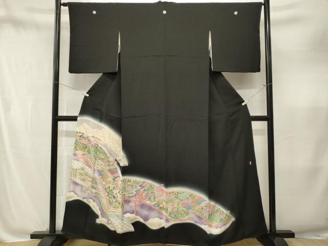 平和屋着物■豪華黒留袖 作家物 駒刺繍 風景文 暈し染め 銀彩 正絹 逸品 CABM1879ev