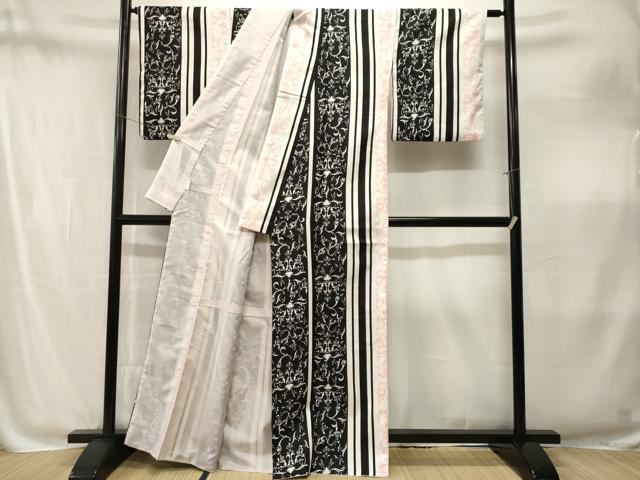 平和屋着物■小紋 花唐草間道 黒地 洗える着物 CABM1888ev