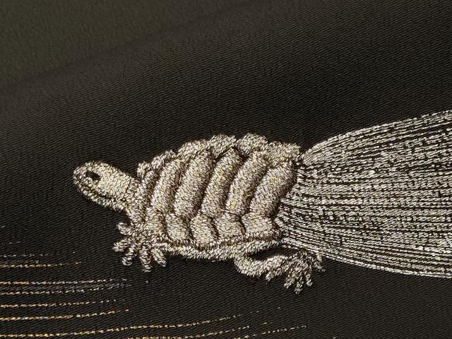 平和屋着物■豪華黒留袖 刺繍 蓑亀 笹文 金銀彩 正絹 逸品 CABM1903ev