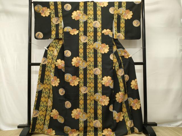 平和屋着物■小紋 鱗草花丸間道 黒地 洗える着物 CABM1915ev