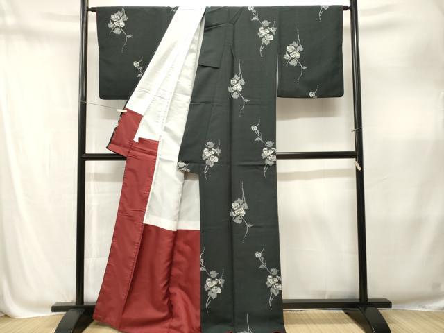 平和屋着物■小紋 蔦の葉文 黒地 洗える着物 CABM1920ev