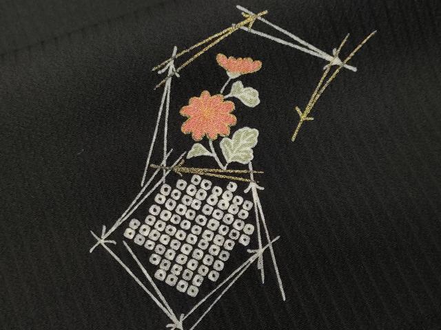 平和屋着物■上質な小紋 溢れ松葉花文 黒地 金彩 正絹 逸品 CABM1975ev