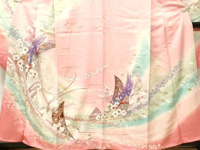 平和屋着物■豪華振袖 扇面孔雀花文 暈し染め 金銀彩 正絹 逸品 CABM1993ev