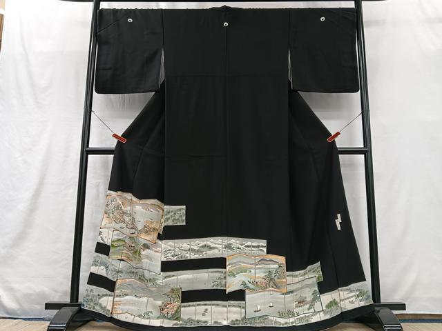 平和屋着物■豪華黒留袖 作家物 手描き 近江八景 正絹 逸品 CABM2006xe